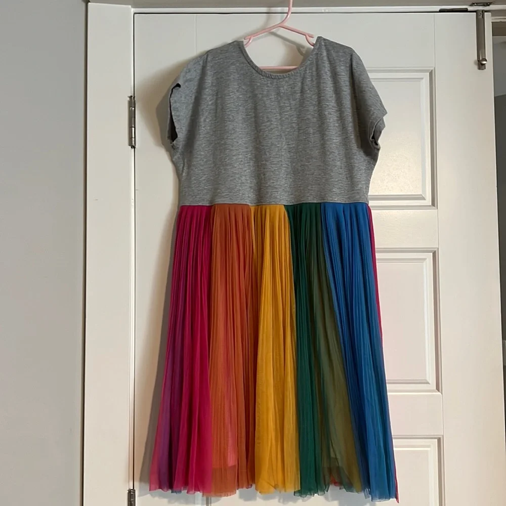 $13 ADD ON Girl's Hanna Andersson Ruffle Tulle Tiered Dress 14 - 16 Rainbow